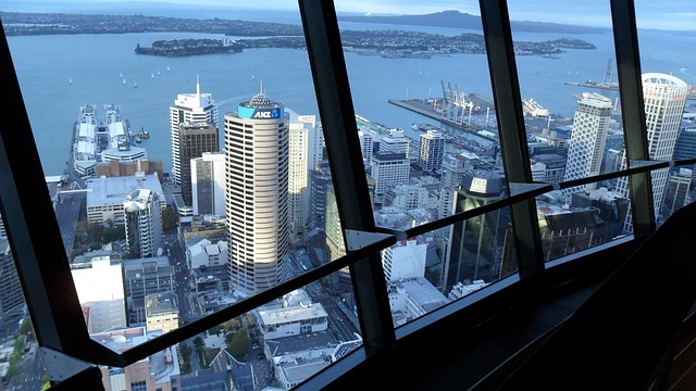 sky city tower view, harbour, new zealand