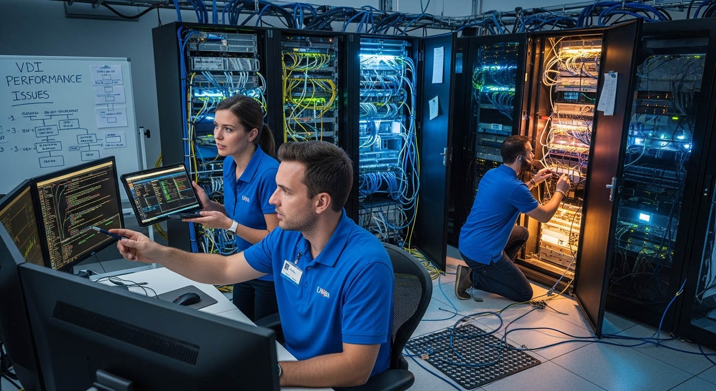 Overloaded data center with multiple virtual machines consuming CPU and memory resources continuously.