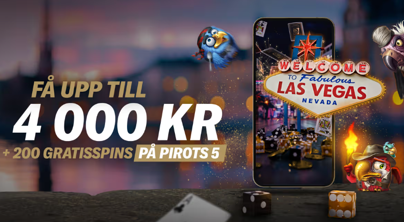 Casinobonus på upp till 4 000 kr och 200 gratisspins på Pirots 5.