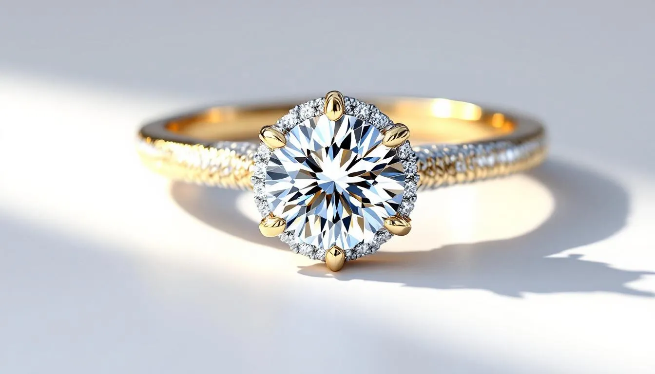 This image showcases a beautifully crafted engagement ring, featuring a round brilliant diamond as the centre stone, set in a vintage-inspired yellow gold band. The design reflects a personal touch, ideal for modern brides looking to create their own unique engagement ring that symbolizes their love story.