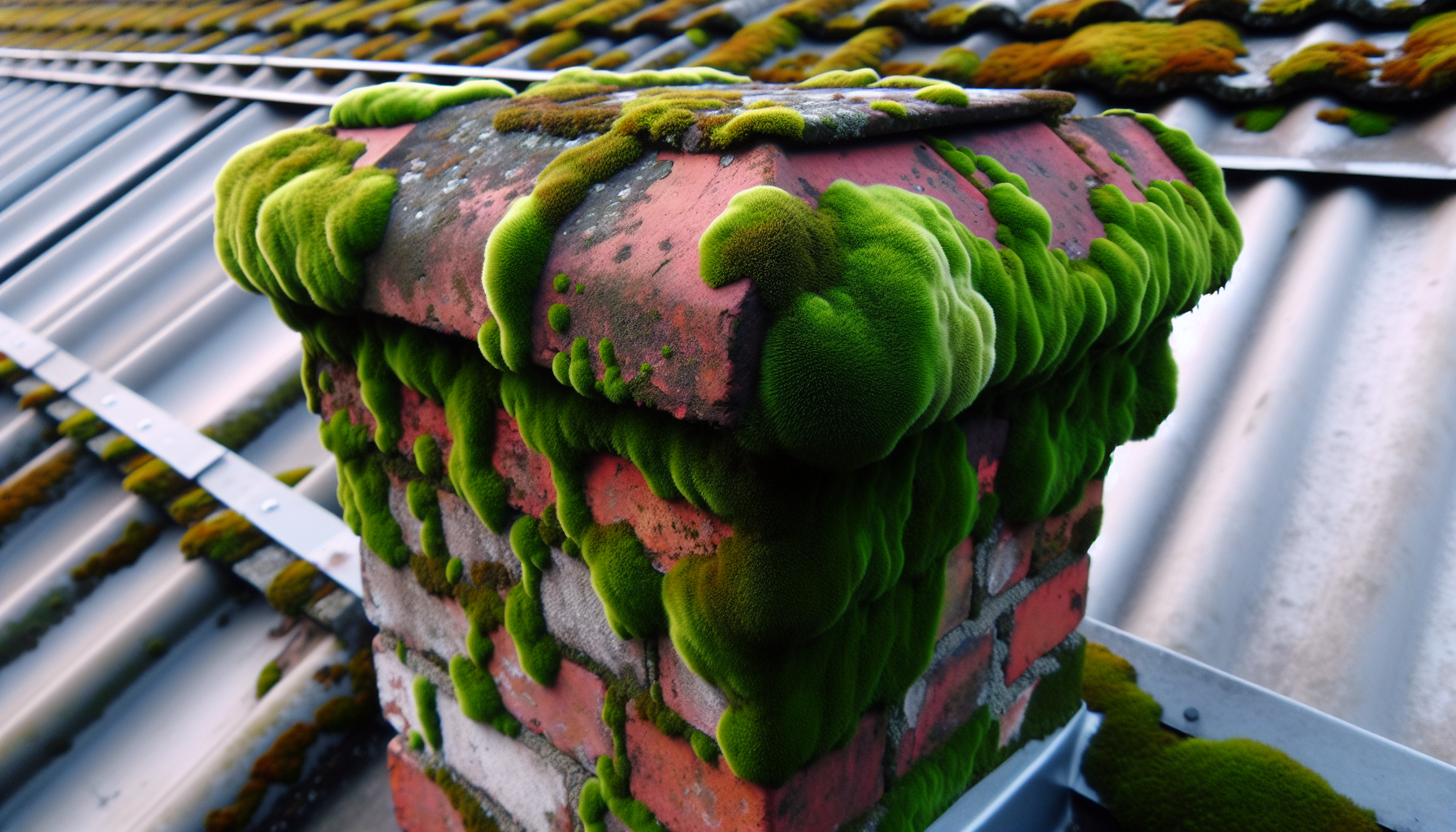 Moss and algae growth on chimney sides