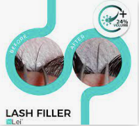Two images showing a close up of a lash hair before and after lash filler treatment