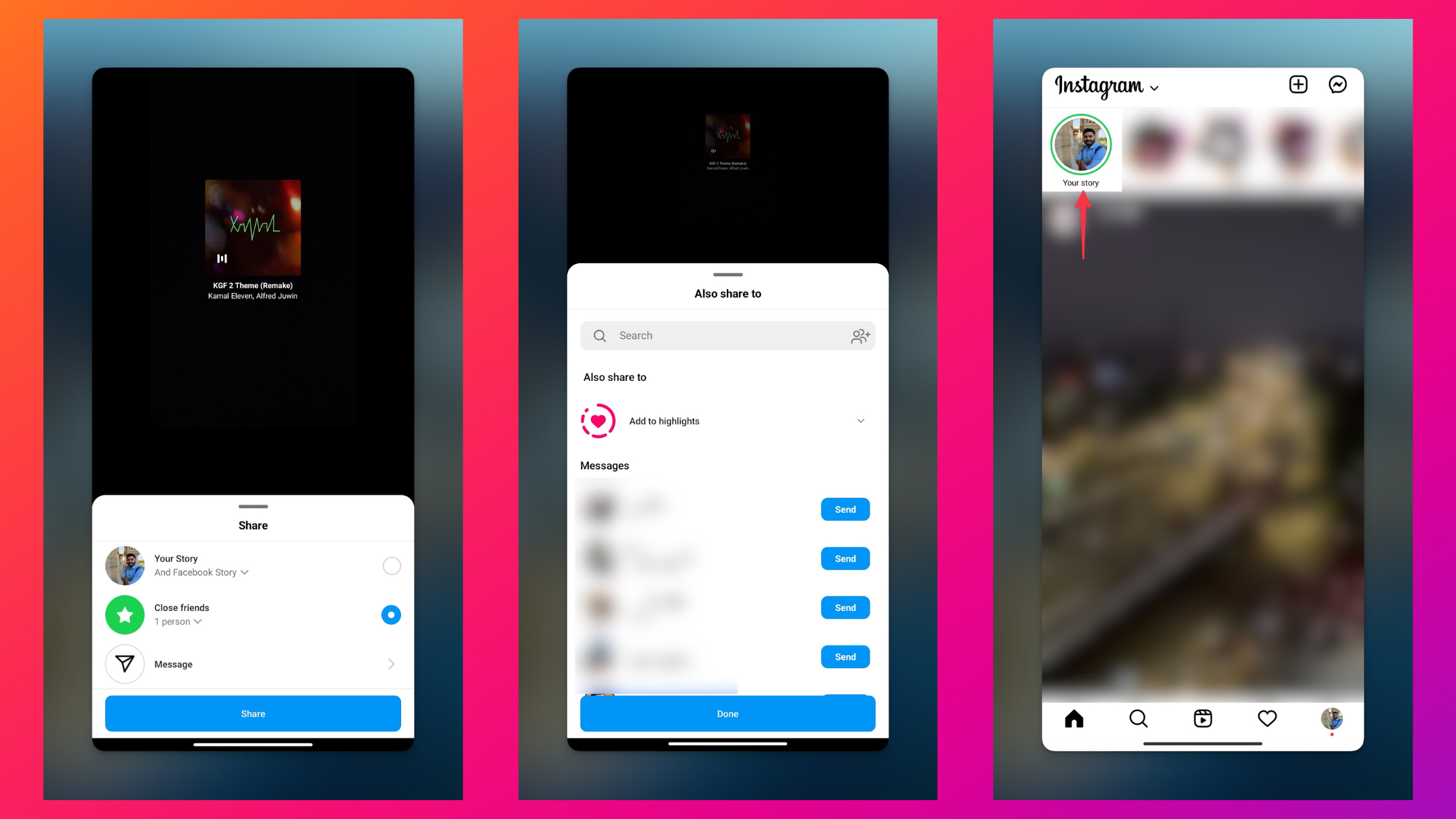 Remote.tools shows how to share published stories with following and close friends on Instagram app for Android