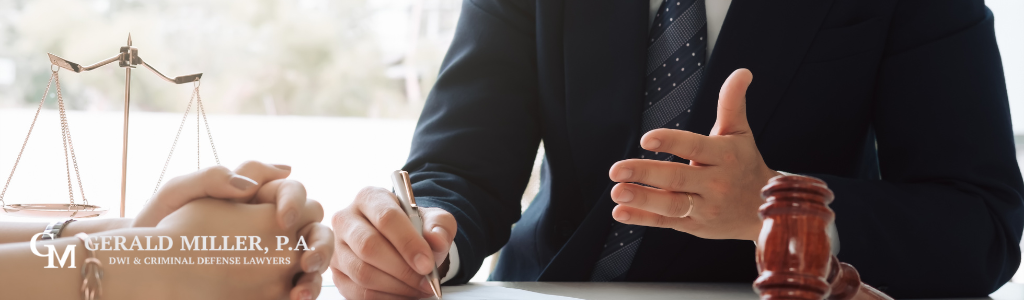 Confident female lawyer presenting argument during trial