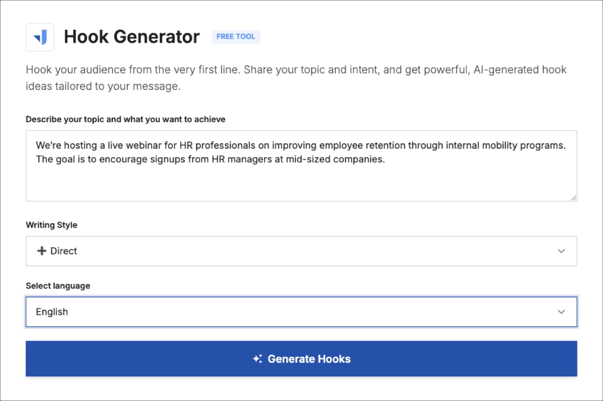 catchy hook lines generation &ndash; Landingi Free AI Hook Generator