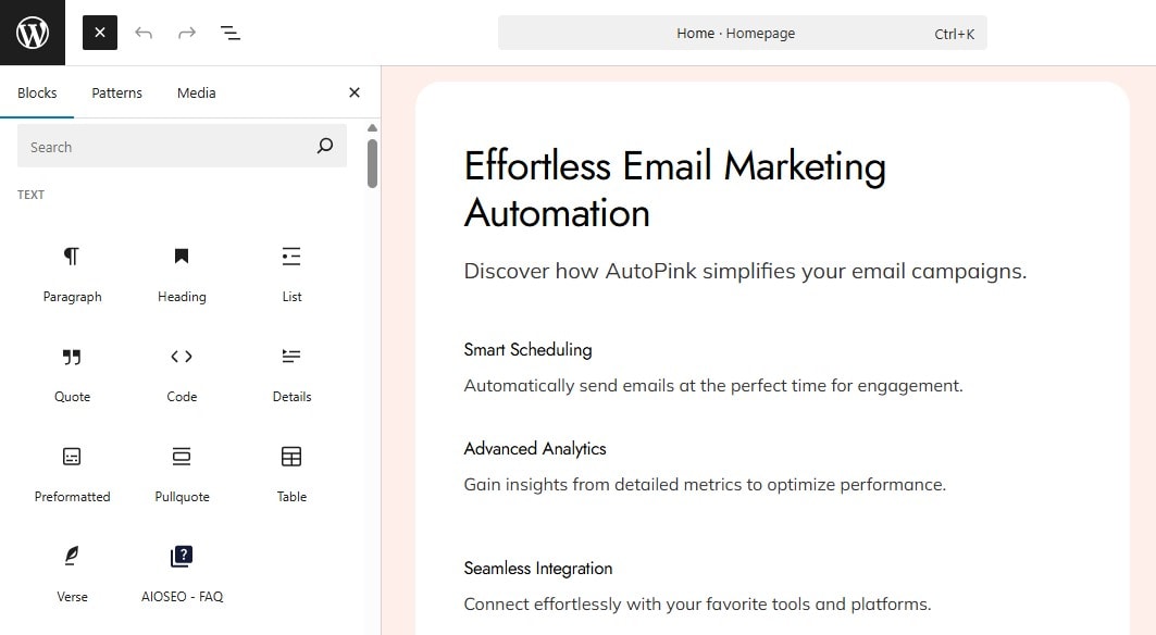 Adding new blocks to the landing page