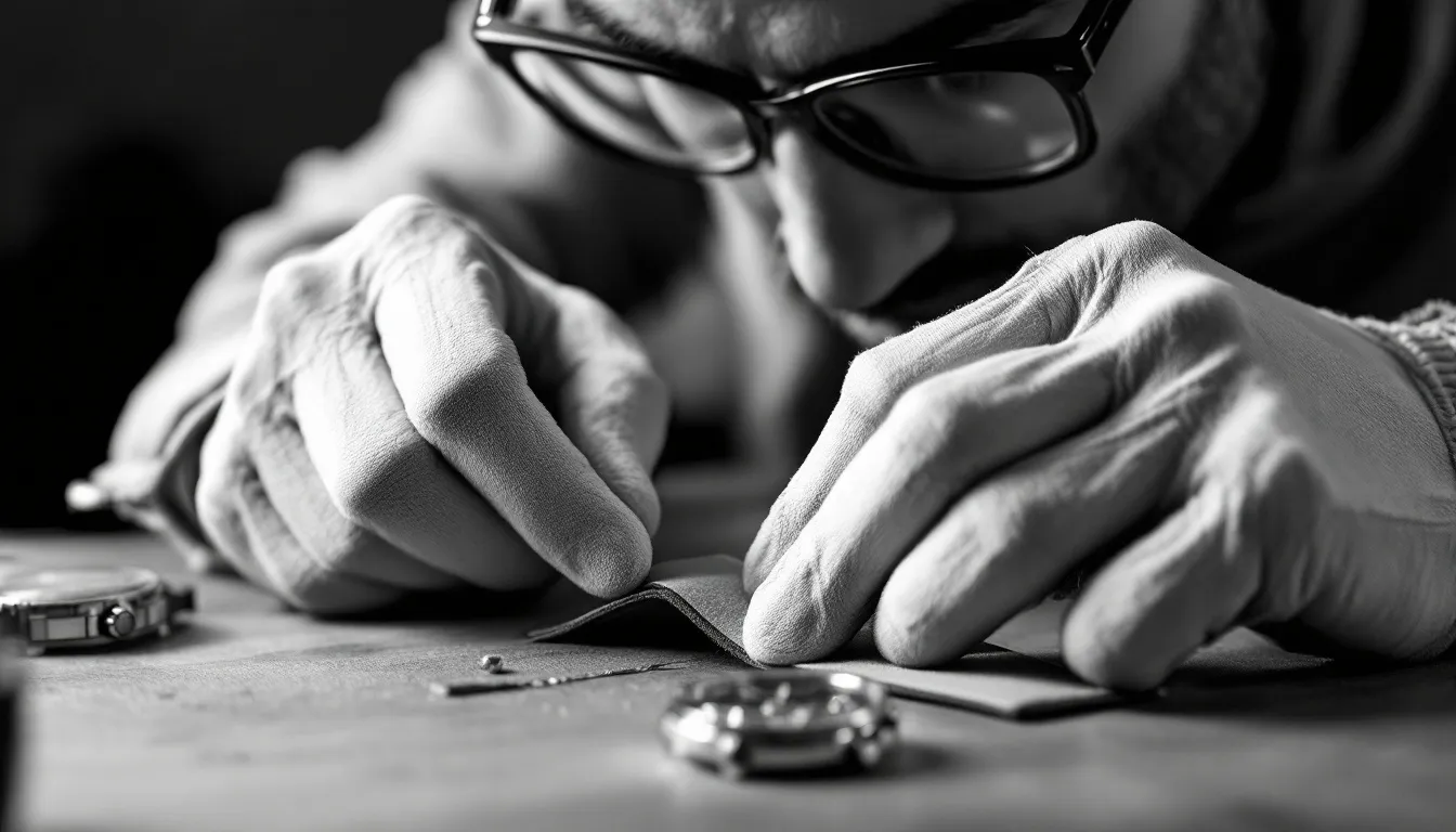 A skilled artisan crafting a suede watch strap, showcasing exceptional craftsmanship.