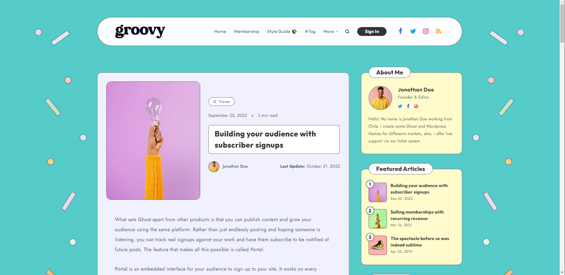 Screenshot of Groovy blog layout on desktop