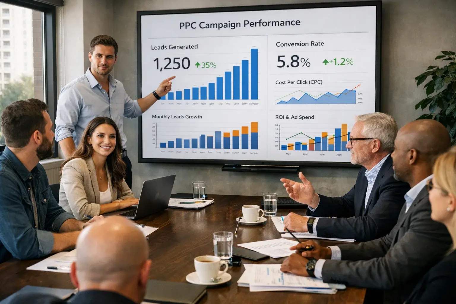 Marketing agency presenting B2B PPC campaign results and lead generation performance.