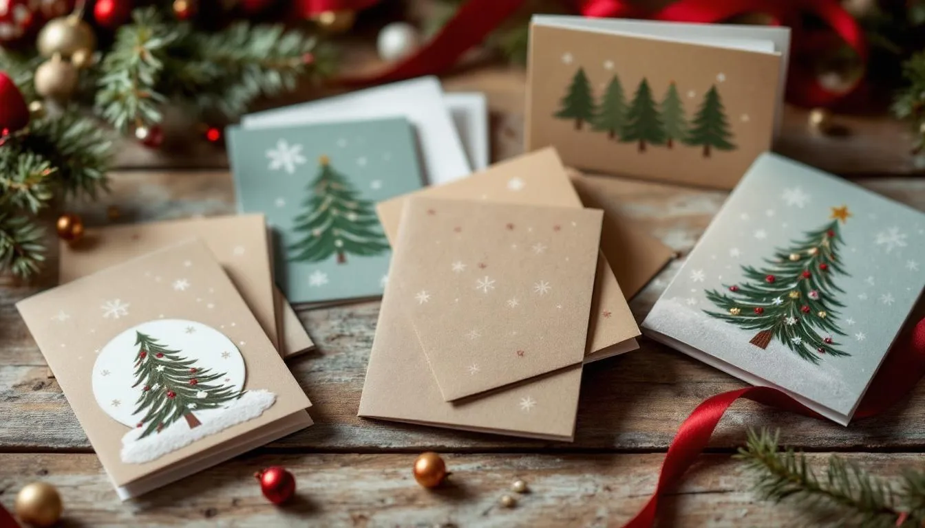 Handmade Christmas cards with festive designs.
