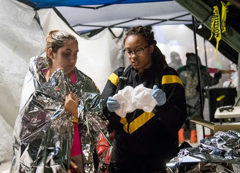 Emergency blanket used in a shelter camp to prevent cold.