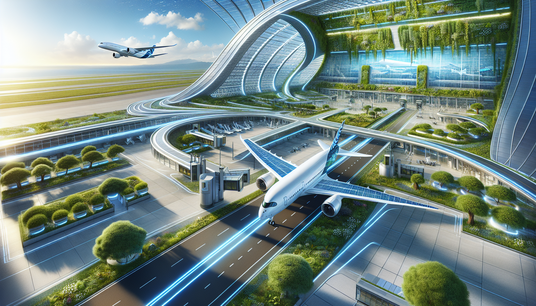 An artistic vision of future developments and innovations in aircraft design.