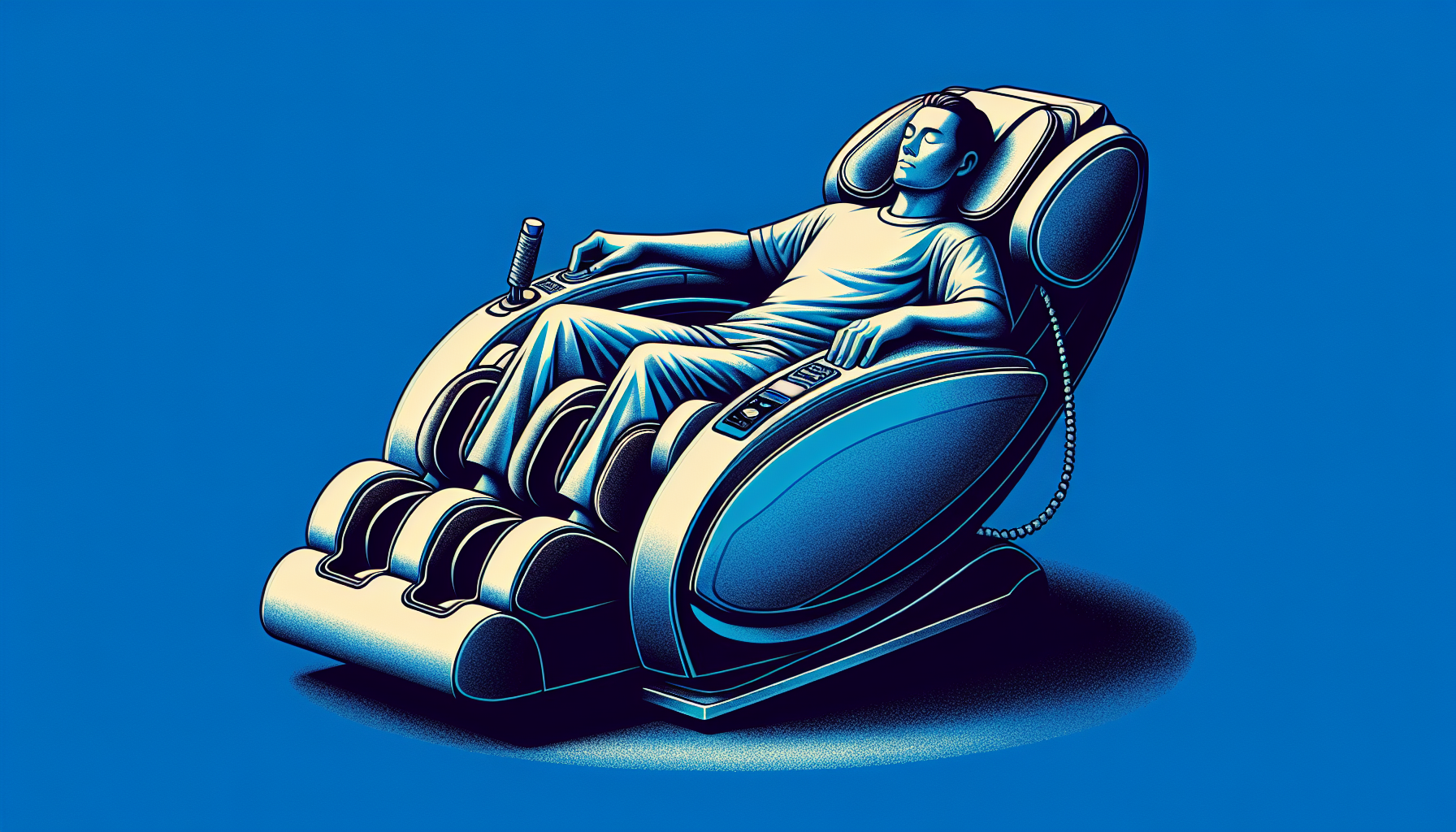 A person relaxing in a massage chair with a foot massager, experiencing a full body massage