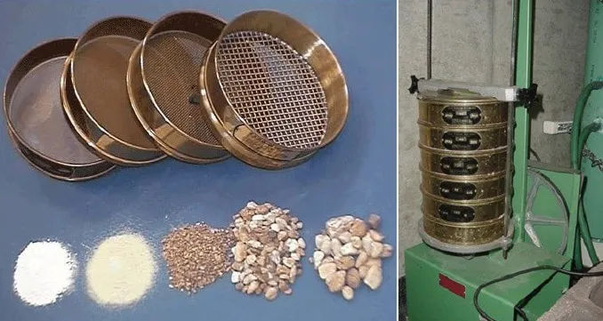 An image of a set of sieves with varying diameters for particle size analysis.