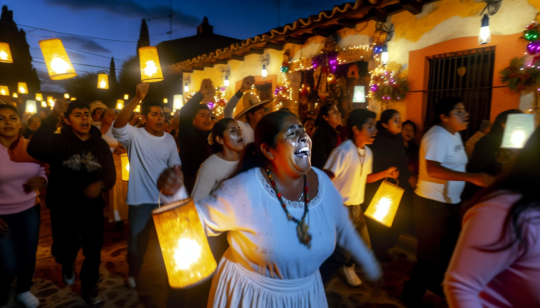 Procession during Las Posadas celebration christmas in Mexico