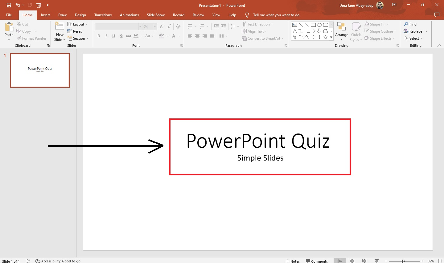 type the title of your interactive quiz on PowerPoint "Title placeholder."