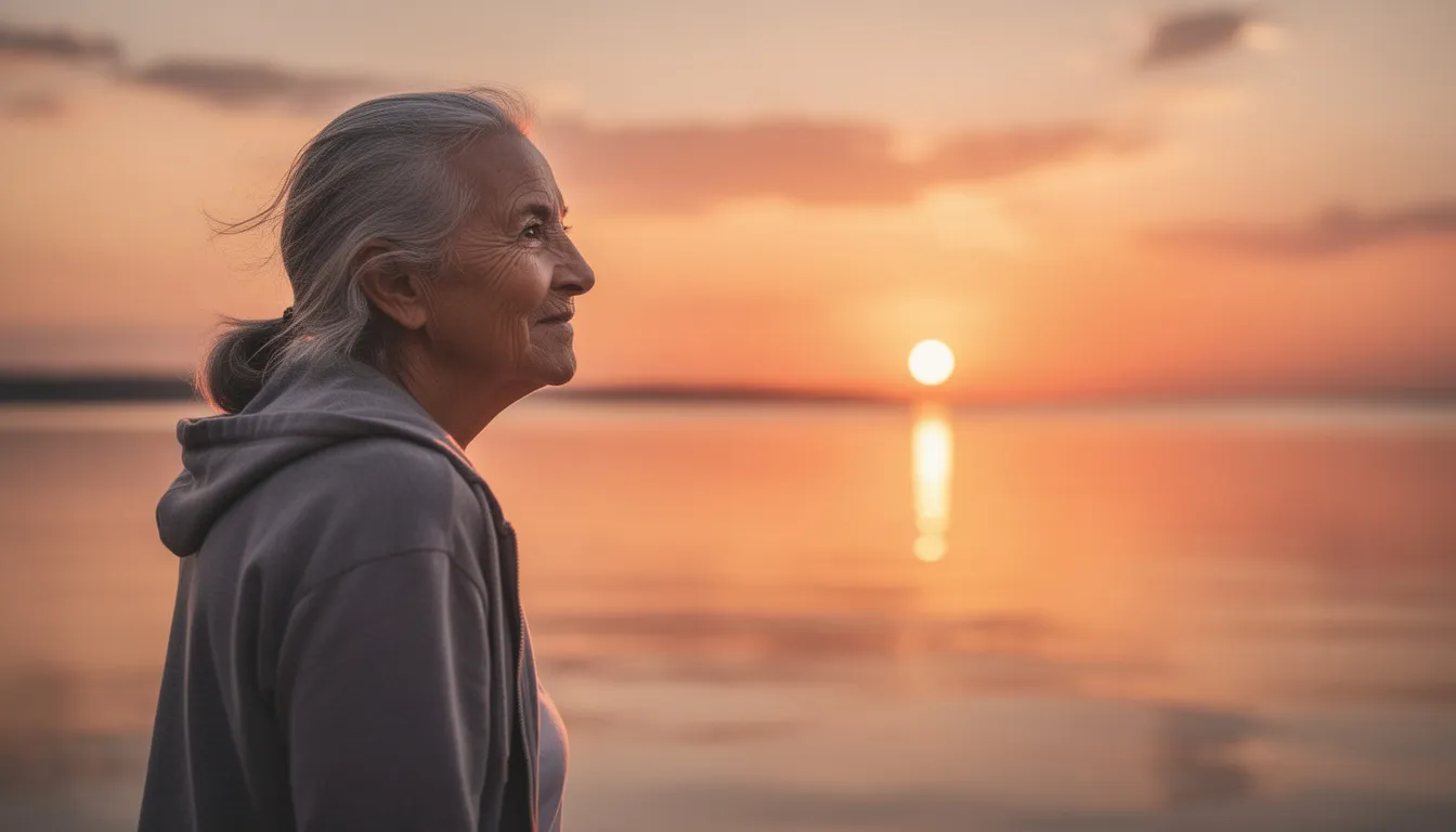 An elderly person stands confidently by the water, gazing at a vibrant sunset that reflects on the surface, symbolizing the wealth of experiences and the importance of comprehensive financial planning for the future. This serene moment emphasizes the value of having dedicated financial advisors to guide clients in their wealth management journey.