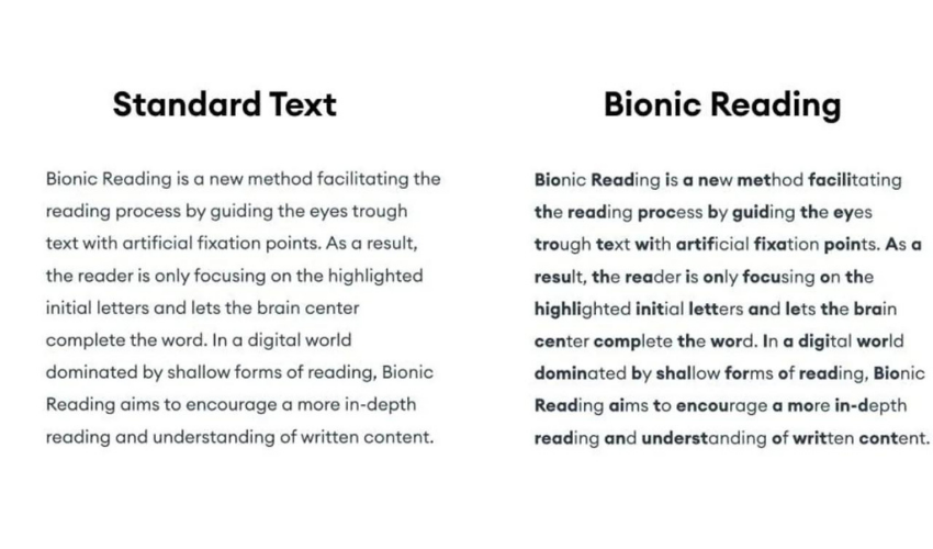 Normal text versus bionic in a post about bionic reading
