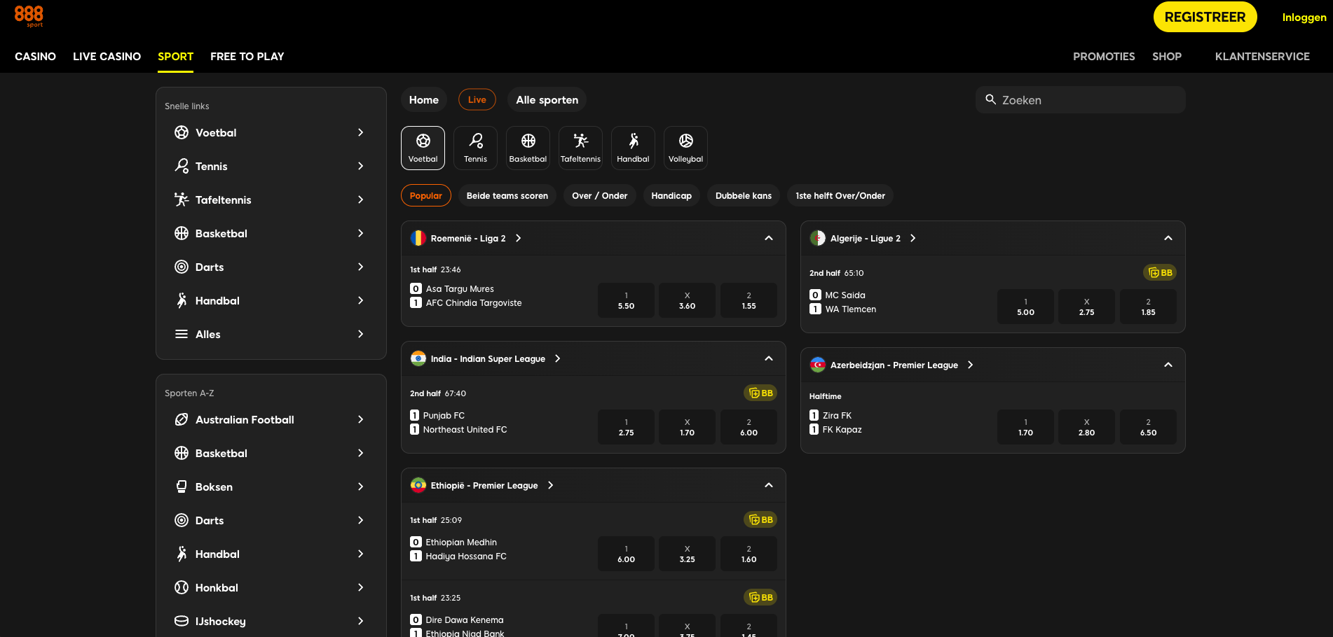 888 sport live spelaanbod