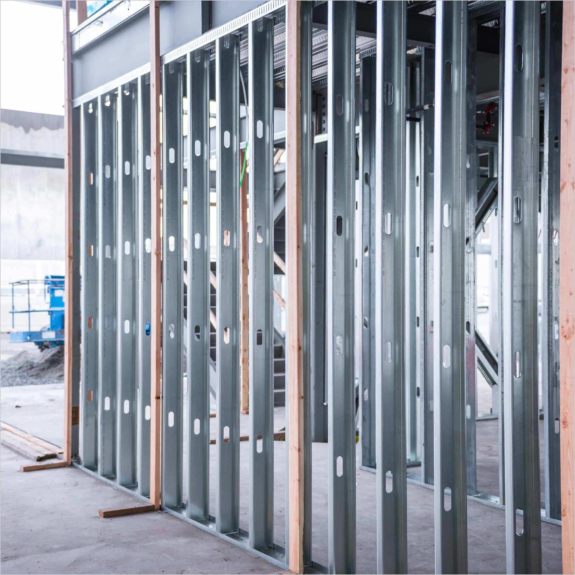 Various metal stud framing materials including galvanized steel and aluminum studs