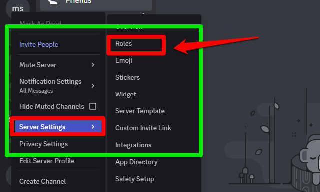 Picture showing the Discord's server setting menu