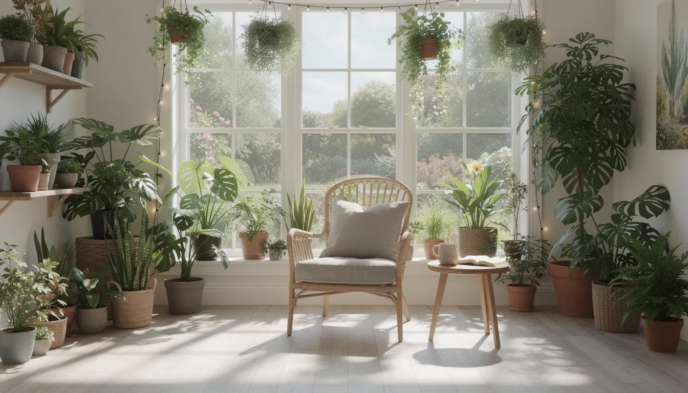 The image depicts a contemporary garden room nestled within a lush garden area, featuring large double glazed windows and glass doors that invite natural light. This insulated garden room serves as a perfect outdoor living space, ideal for year-round use and designed with high-quality materials for comfort and style.