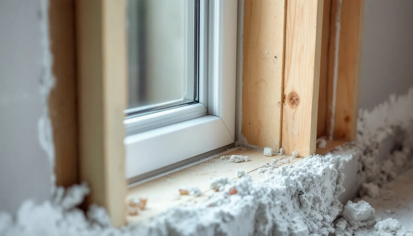 Een kunststof kozijn wordt nauwkeurig in een muuropening geplaatst, waarbij rekening wordt gehouden met de buitenwerkse maatvoering en voldoende speling van 10 mm. De vakman controleert de afmetingen op verschillende punten om eventuele maatverschillen te voorkomen en de juiste maatvoering te garanderen.