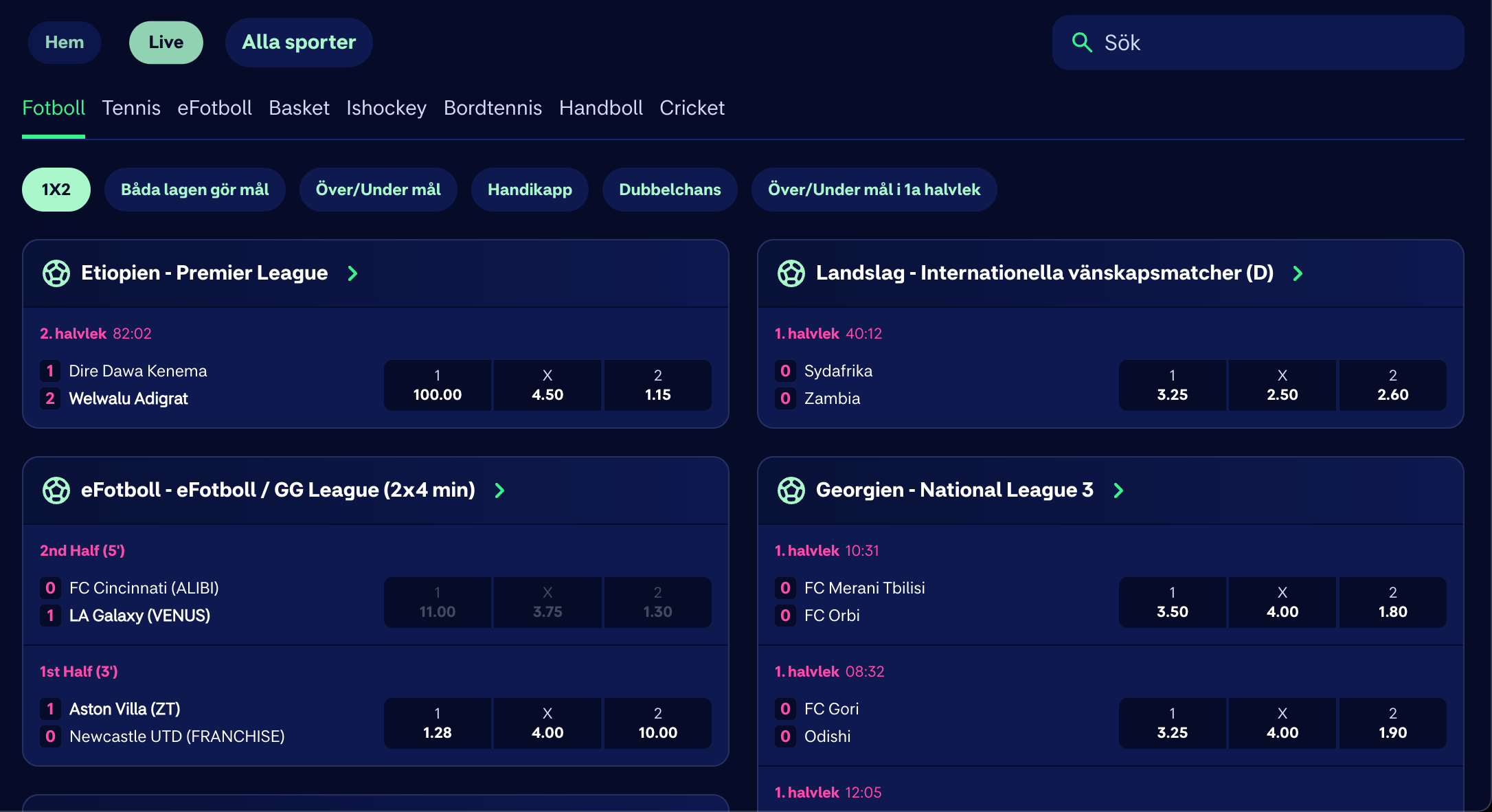 Hajper live betting