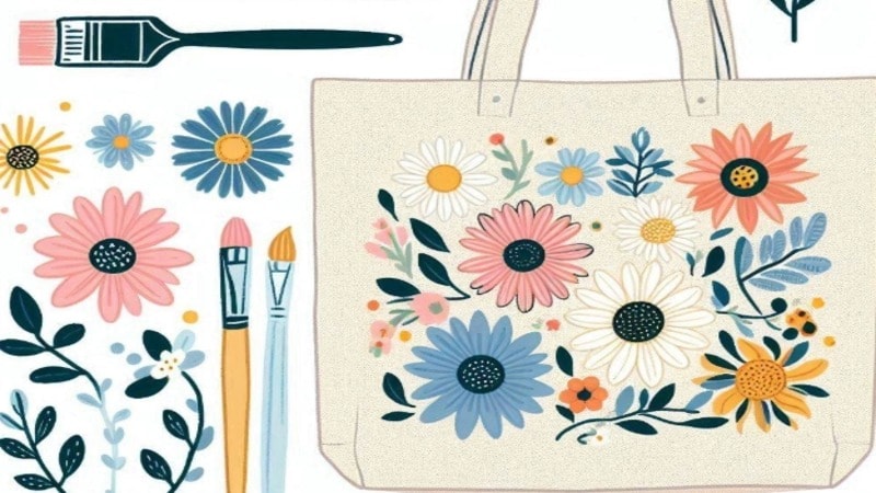 floral design on tote bag