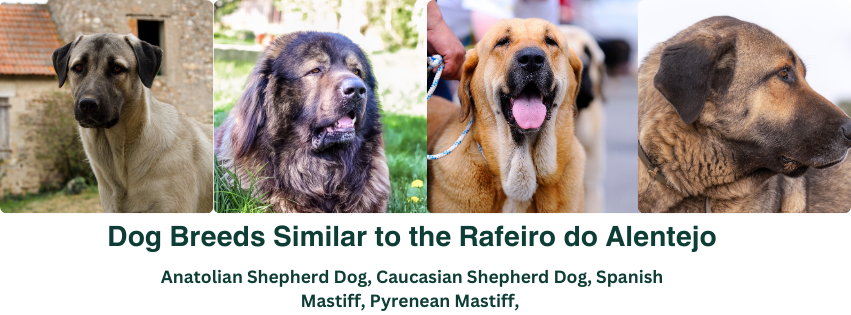 A photo collage of dog breeds similar to the Rafeiro do Alentejo
