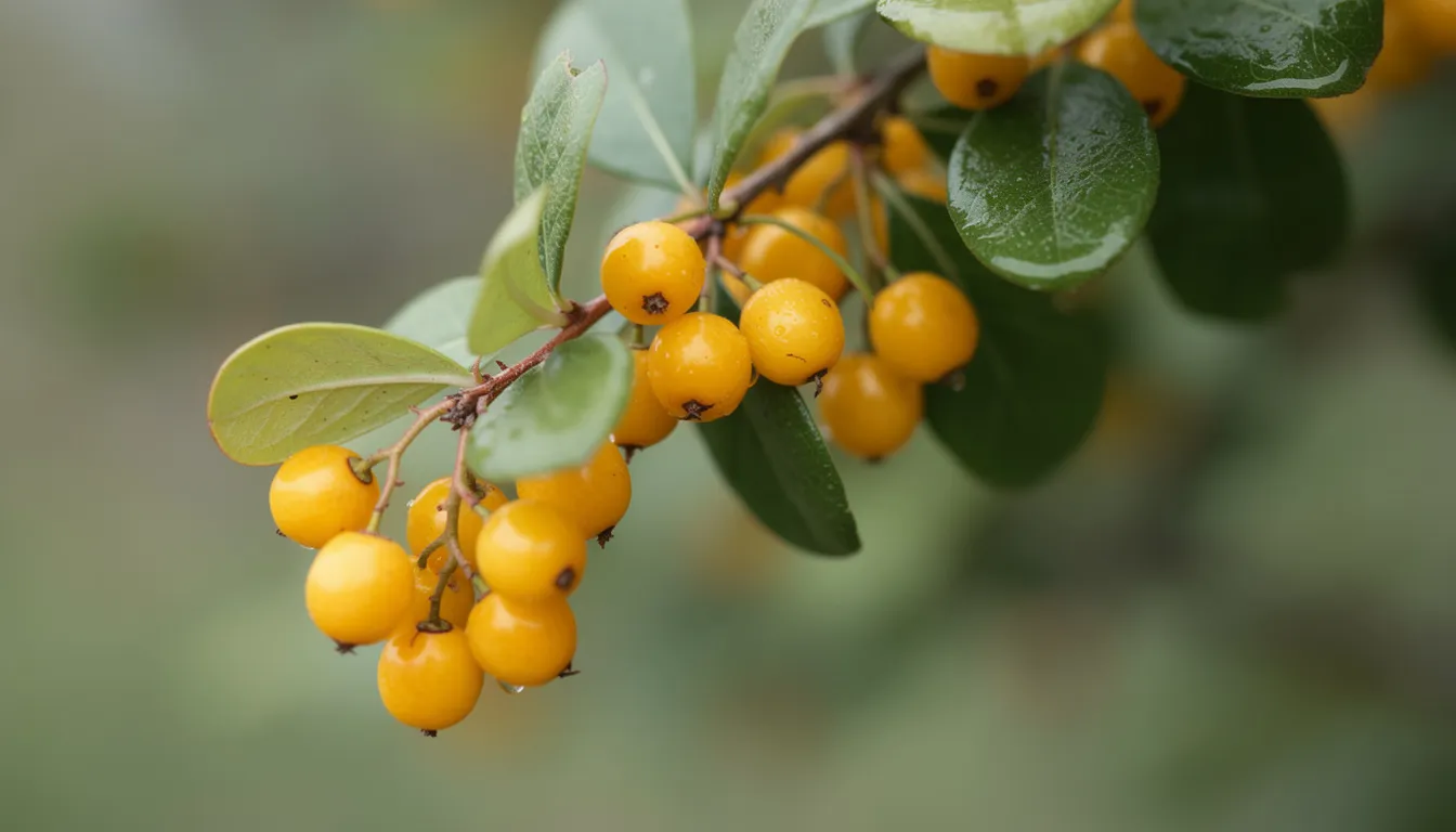 A close-up photograph showcases bright yellow barberry berries nestled among vibrant green leaves on a branch, highlighting the plant's natural beauty. Barberry, known for its potential health benefits, including support for weight management and blood sugar control, is often associated with traditional medicine and may aid in improving metabolic health.
