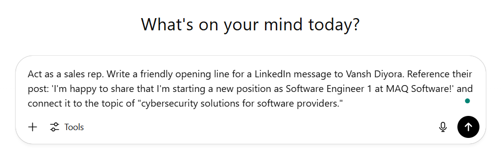 Automated LinkedIn message prompt