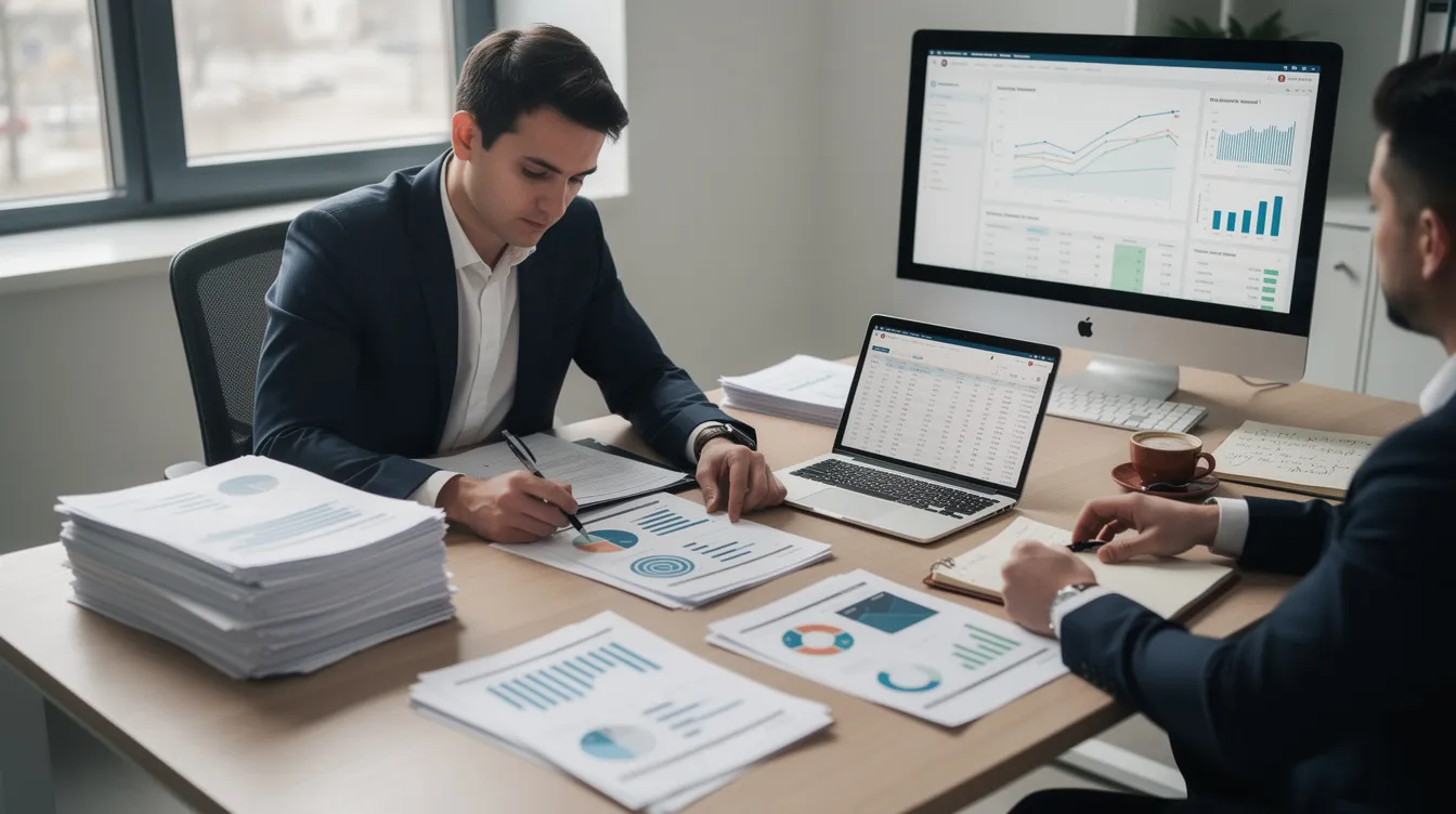 974367b8 c24f 4b8e 90fe 9a2d12db2ce1 A professional is seated at a desk, meticulously reviewing financial documents and project reports, which may include analyses related to the manufacturing process of dairy products like whole milk powder and skim milk powder. The setting reflects a focus on quality control and efficiency in the dairy processing industry.