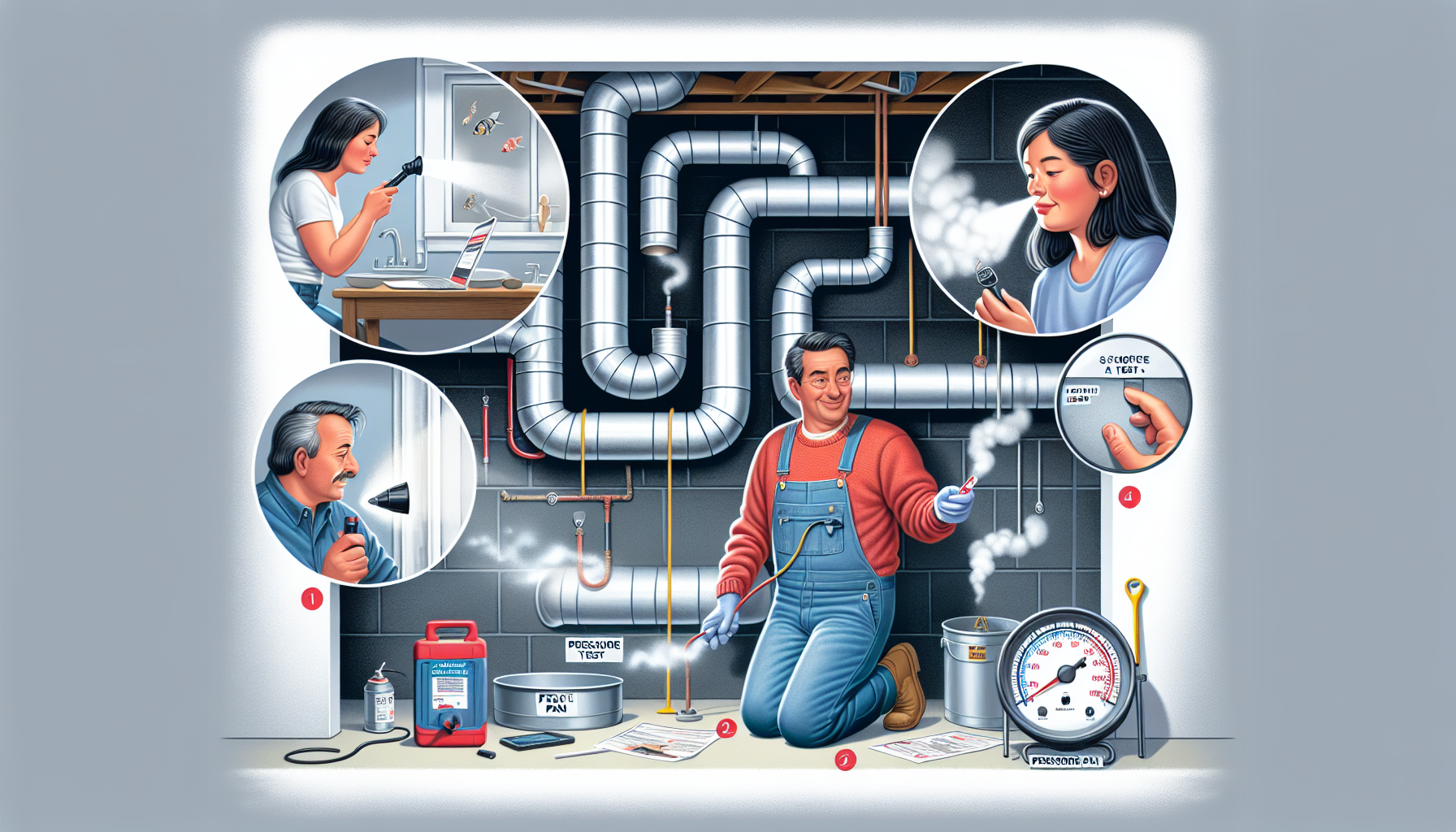 Illustration of DIY duct leakage detection techniques