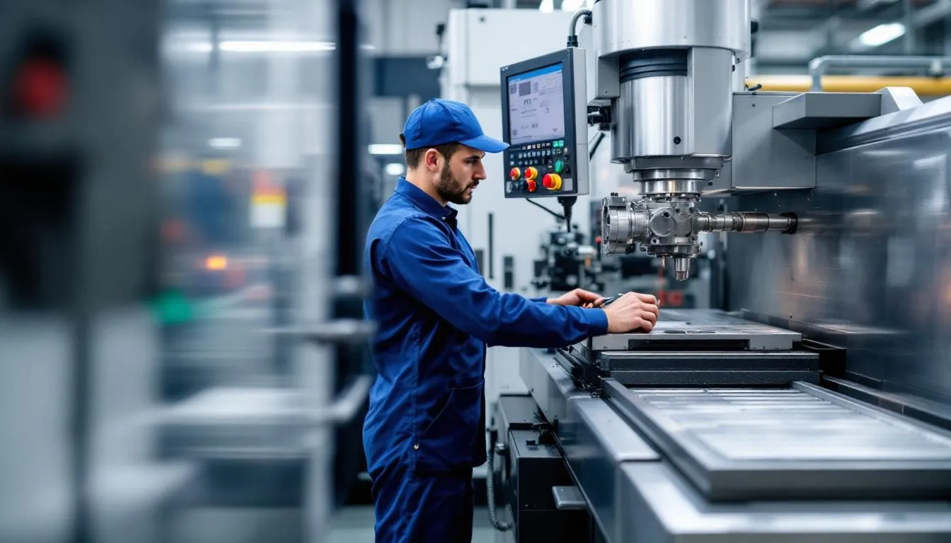 Bediener arbeitet an moderner Werkzeugfräsmaschine