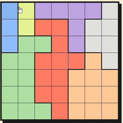 Animated walkthrough of row-column intersection scanning technique on a 7x7 Queens puzzle