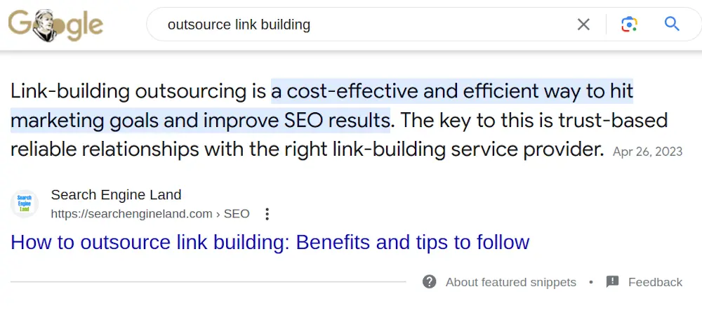 Example of a text only Google Featured Snippet 