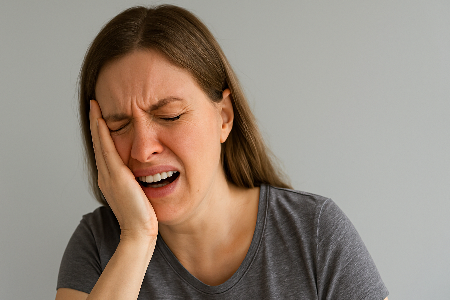 Trigeminusnevralgi: Når Ansiktssmerter Går fra Irriterende til Uutholdelig 12 Kvinne med sterke ansiktssmerter holder seg til kinnet.