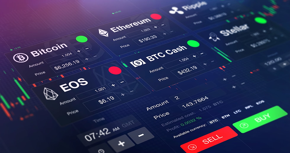 Digital illustration of a crypto trading exchange platform