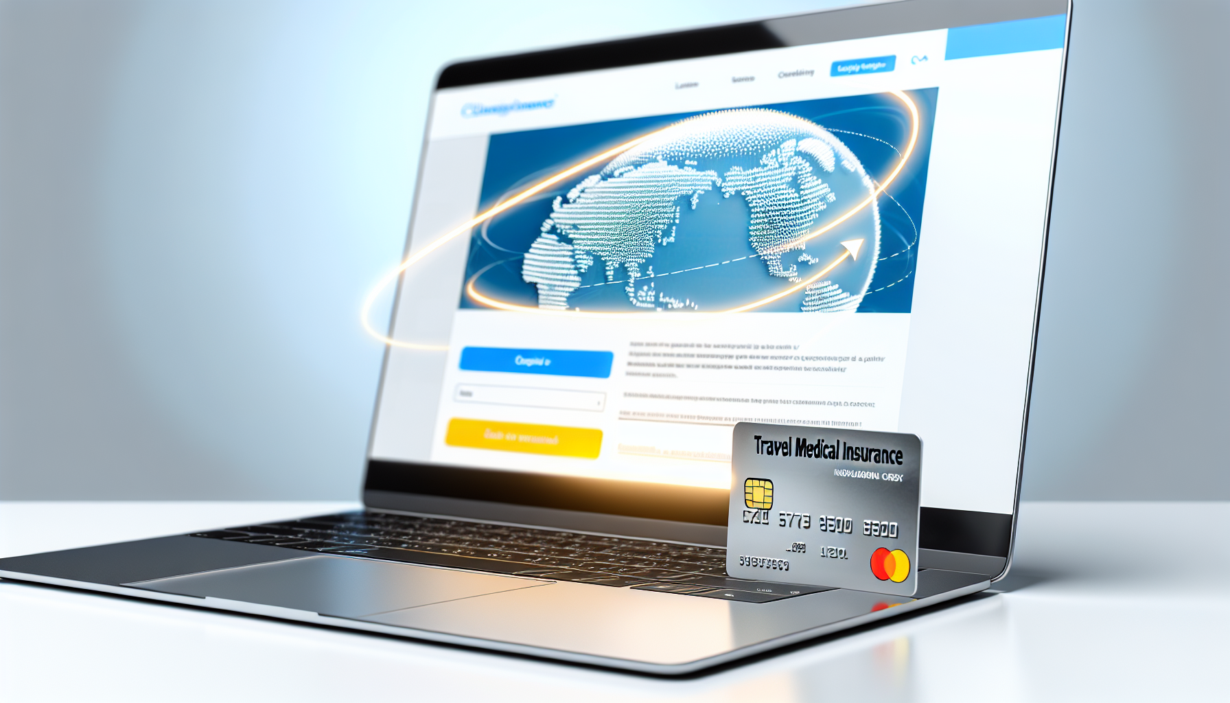 Online Purchase Of Travel Medical Insurance With Laptop And Credit Card