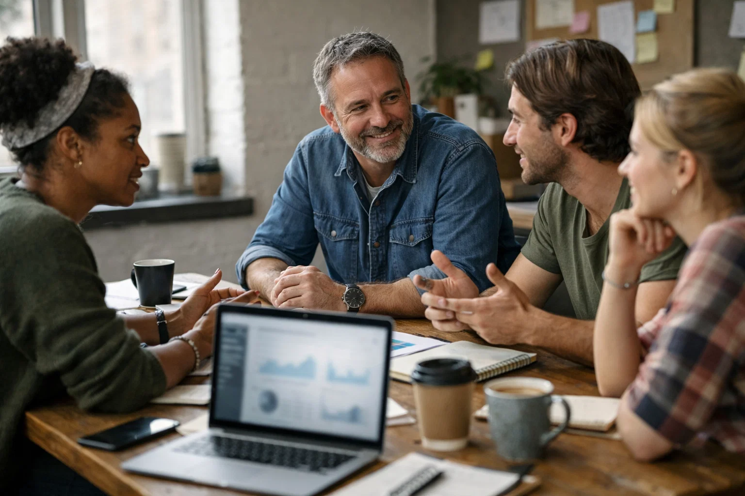 Charity team planning digital advertising strategy to increase donations