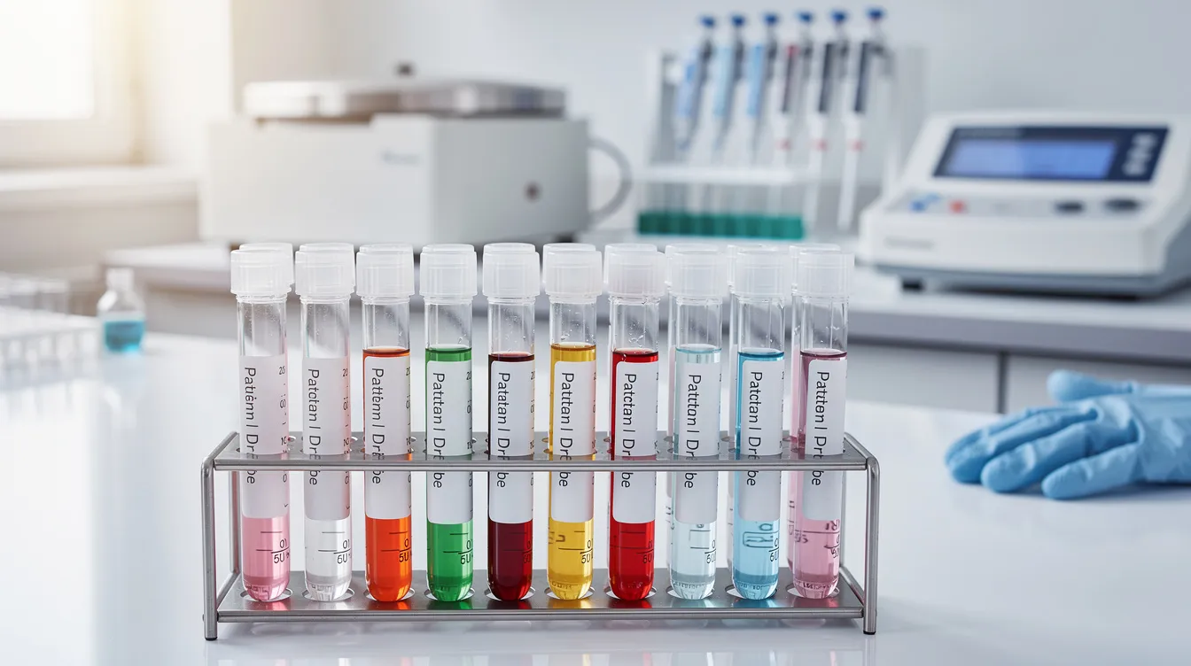 Das Bild zeigt Laborröhrchen und medizinische Testausrüstung in einem klinischen Setting, die zur Analyse von Blut und Urin verwendet werden, um die Nachweisbarkeit von THC und anderen Cannabinoiden im Körper zu überprüfen. Diese Tests sind wichtig für die Beurteilung des Konsumverhaltens und der Fahrtüchtigkeit im Zusammenhang mit Cannabis.