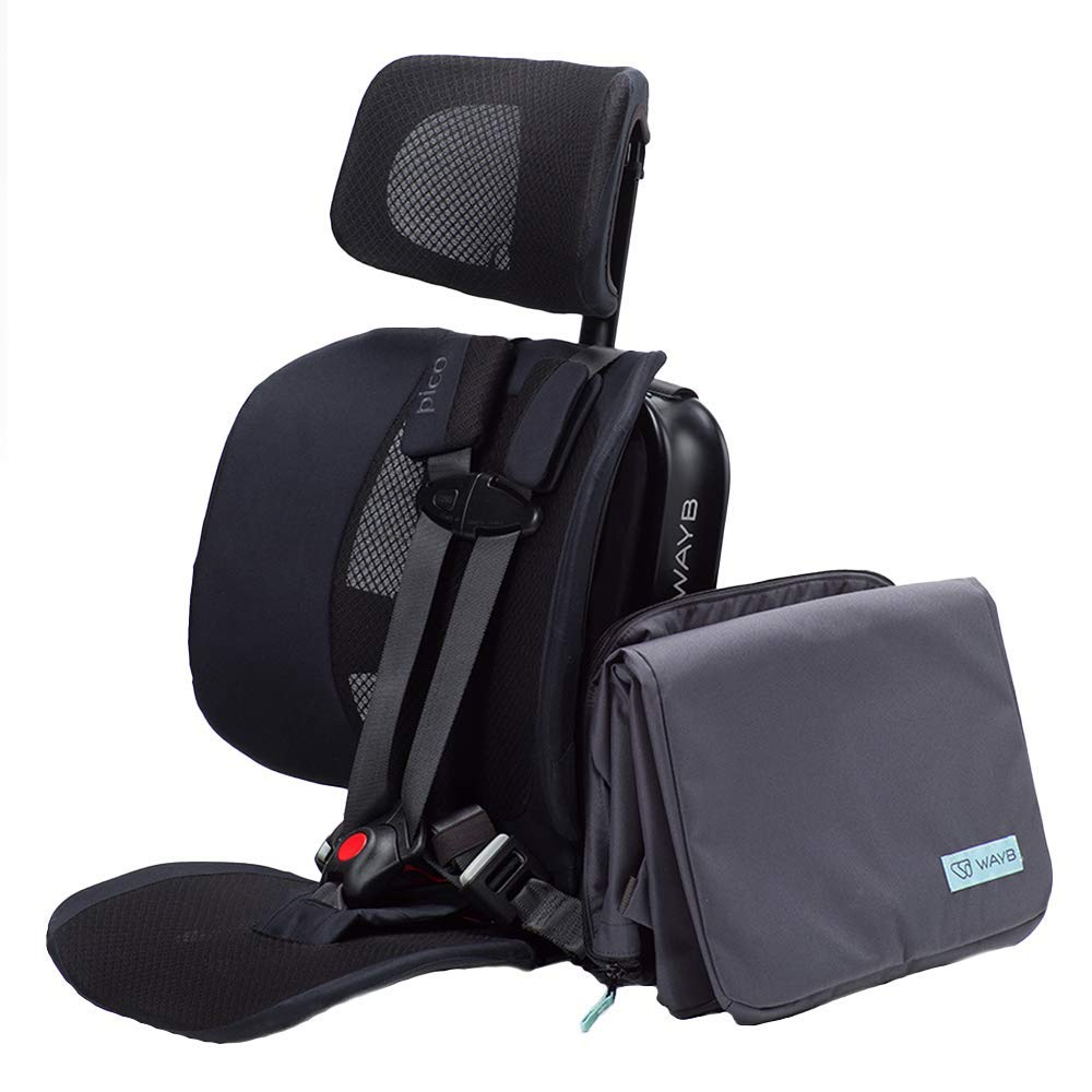 WAYB Pico folding car seat with travel bag.
