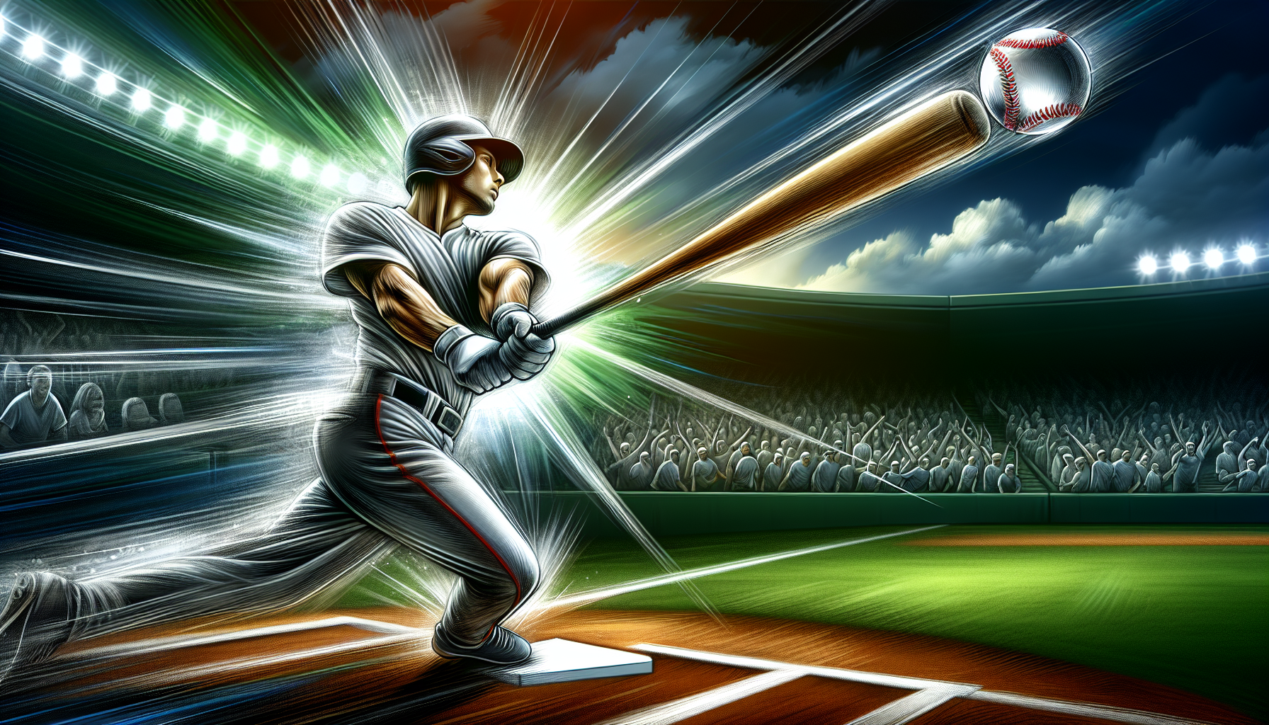 Illustration of baseball player hitting the ball