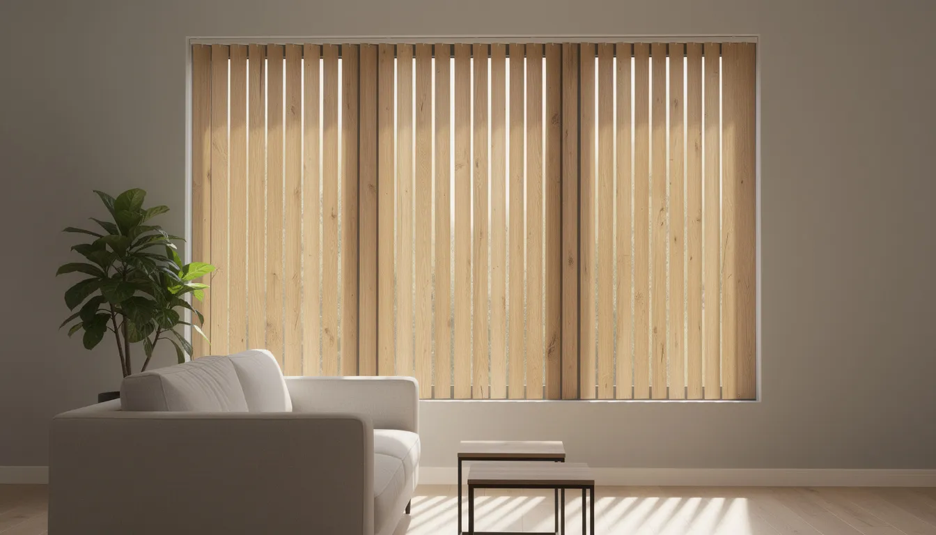 Een afbeelding van houten lamellen die elegant zijn gemonteerd in een raamkozijn, waardoor een stijlvolle uitstraling ontstaat en de hoeveelheid lichtinval kan worden aangepast. Deze raamdecoratie is een perfecte keuze voor elke ruimte en voegt extra comfort toe aan het interieur.