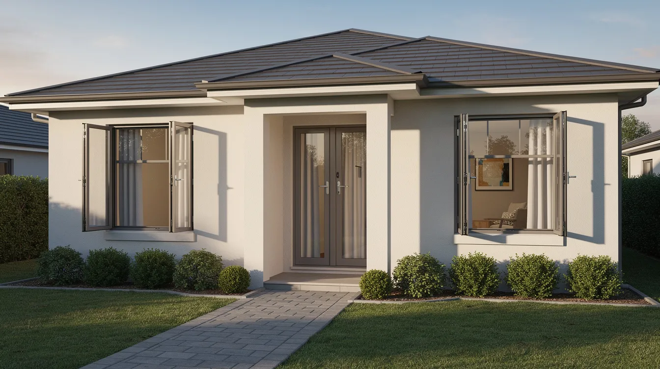 The image depicts a house featuring burglar proof casement windows made of laminated glass, designed to offer effective protection against forced entry. These durable windows, integrated with safety glass, enhance security while maintaining the existing architecture of the property.