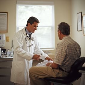 doctor examining patient with a workers compensation injury