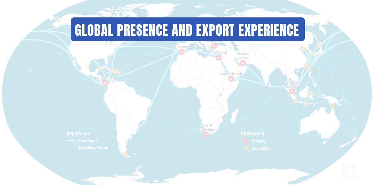 World map graphic showing global shipping routes and chokepoints.