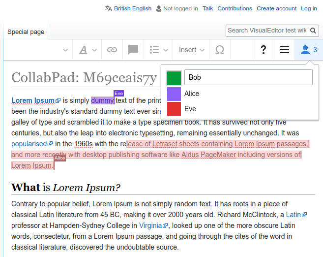 A sample implementation of how collaboration works in VisualEditor.