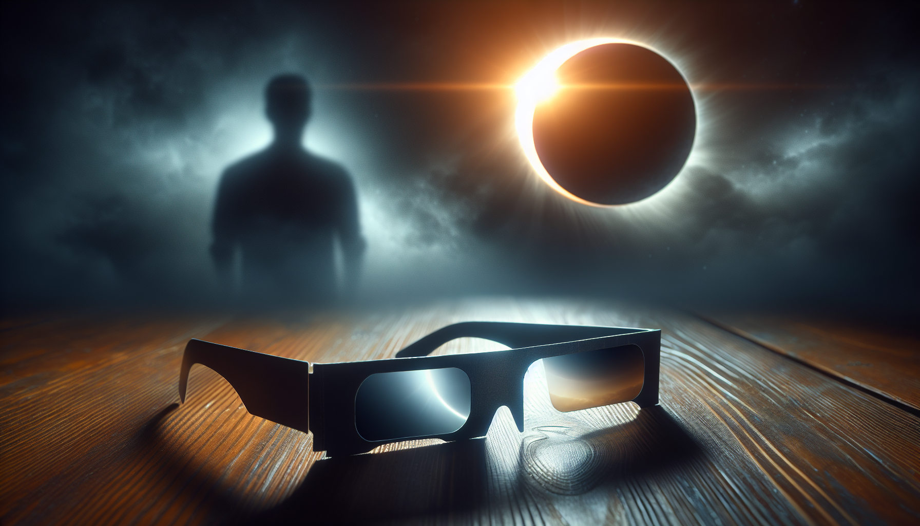 Eclipse glasses in front of a solar eclipse